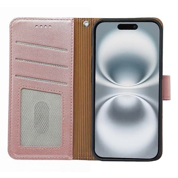 Compatible with iPhone 17 Case, RFID Blocking Wallet, Lychee Textured Leather Case, Magnetic Clasp} Pink g Pink gold Rose Gold