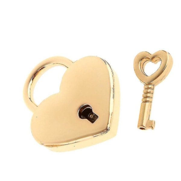 Minilås med nøgle til smykkeskrin Opbevaringsboks Dagbog, lille metal hjerteformet hængelås, pakke med 2, guld
