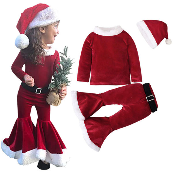 Lovely Girls set, pitkä soittokellohihainen toppi Coral Velvet Bottoms Joulupukin puku 1-7-vuotiaille baby , punainen 80yd, malli: punainen 80yd
