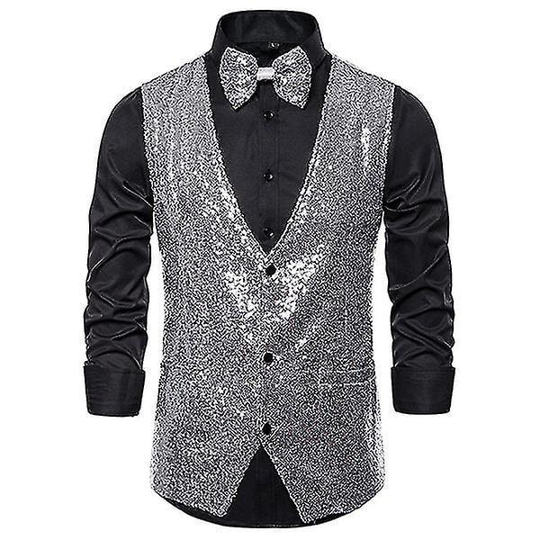 Sølv Sequin V-Hals Mænds Festkjole Suit Vest