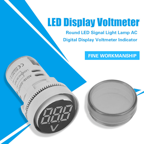 Rund LED-signallampe AC Digital Display Voltmeter Indikator (hvid)