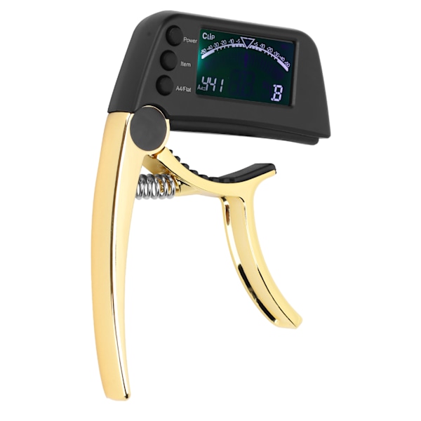Gitarr Capo Tuner zinklegering ABS 2 i 1 klämma med LCD för akustisk elektrisk klassiska ukulele Gyllene