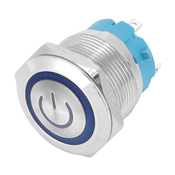 【NX】2 stk. trykknappbryter Flat Head Self Reset IP65 220VAC 22mm 4 Pin Switch med lys (blå)