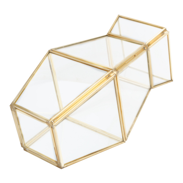 Geometrisk förvaringsbehållare av glas Inbäddad kopparremsa Vasformad blomkruka Planthållare