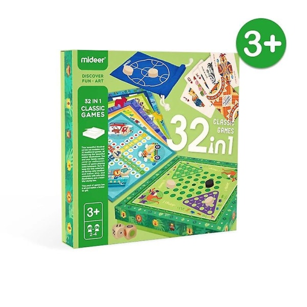 Mideer 32 i 1 klassiska spel Multifunktionsbrädspel Strategi Fokus Logik Tänkande Träningsleksak Sudoku Bordsspel Presenter 3y+ Light Green