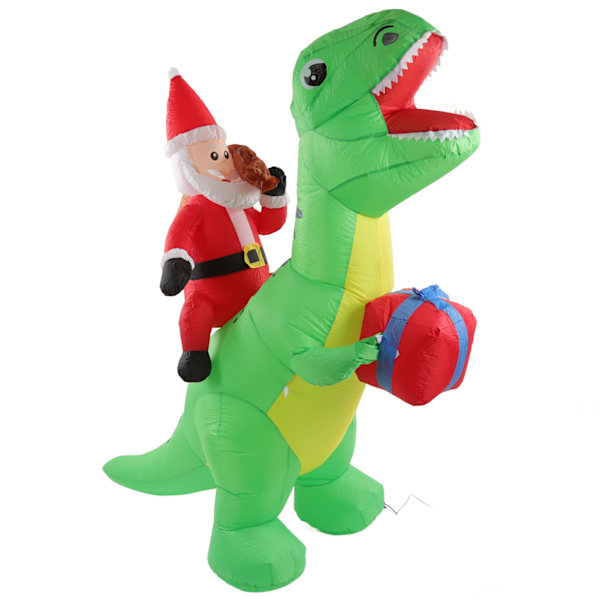 Jule-dinosaur oppblåsbar dekorasjon Søt morsom innebygd LED-lys Blow Up Xmas Yard-dekorasjoner 100‑240V UK-kontakt