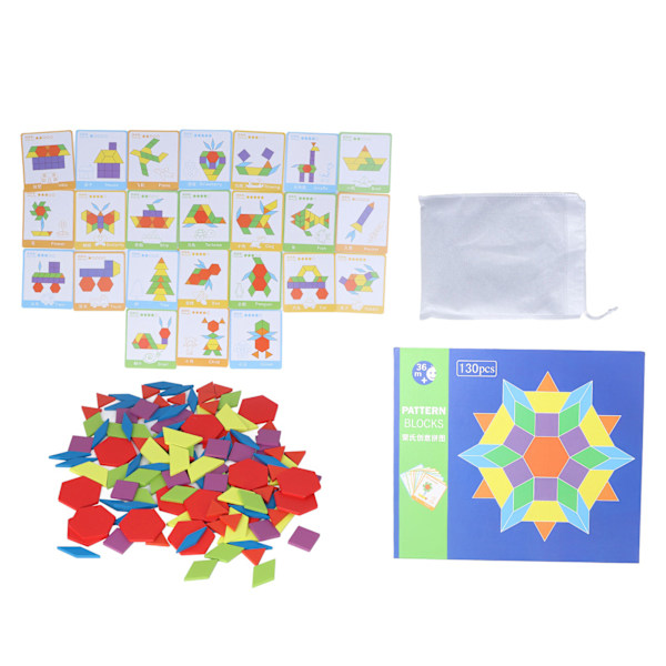Tangram Leksaker Pedagogiska Ljusa Färger Geometrisk Form Pussel Trä Mönsterblock Set för Barn