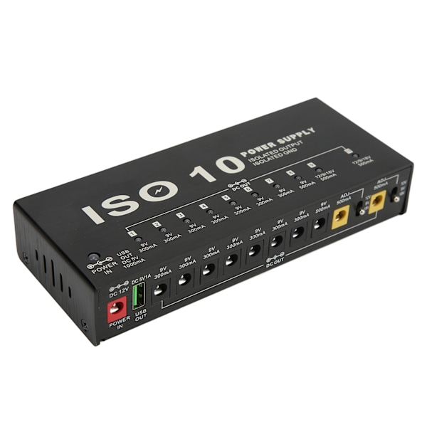 Gitarpedal strømforsyning 10 isolerte utganger multieffekt strøm med 2 justerbare spenninger EU-kontakt 100‑240V