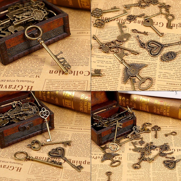 69 kpl erilaisia antiikkisia vintage-pronssiavaimia Fancy Heart Bow -koruihin