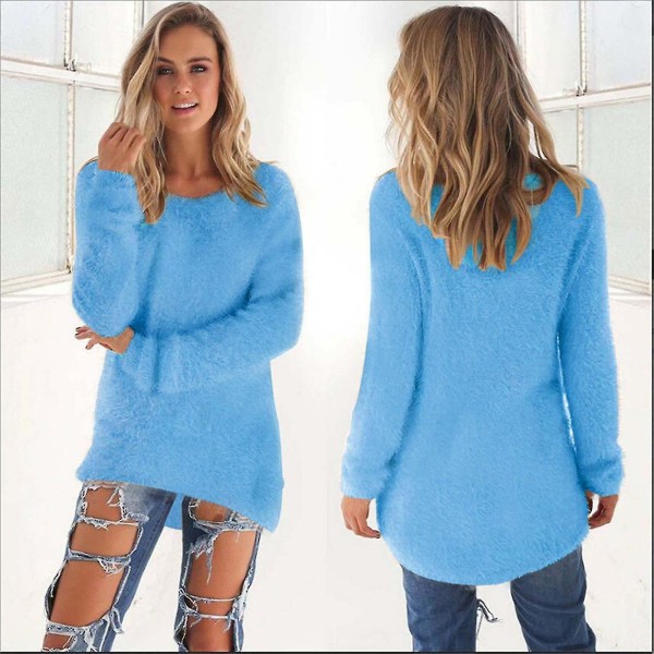 Naisten Fleece Fluffy Neulepusero Blue XL