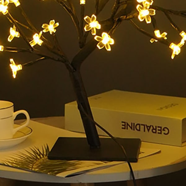 LED Bordplate Bonsai Tre Lampe USB Tre Lampe Jule Soverom Dekorasjon Bord Nattlys Svart 48 Lys Sakura