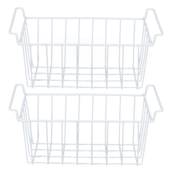 2Pcs Freezer Wire Storage Basket Organizer Bin Hanging Metal Rack with PE Coating L 44.5cm X W 24.5cm X H 20cm