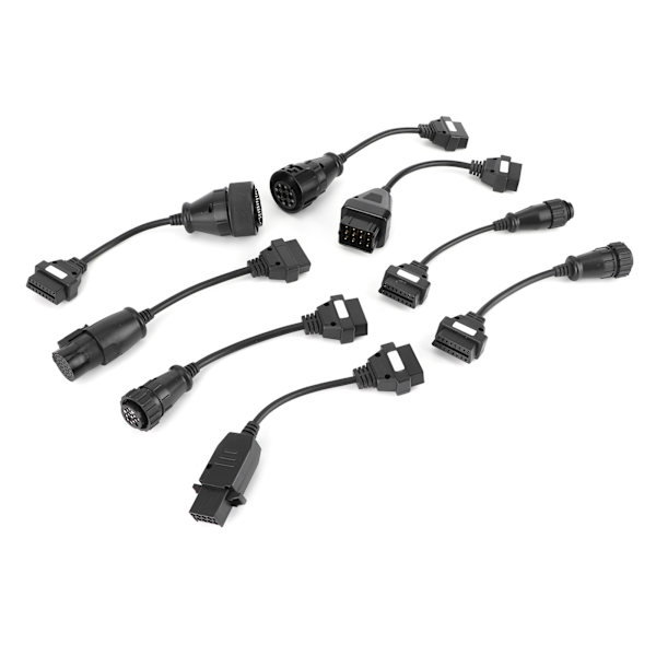 8 kpl Kuorma-auton OBD2-liittimen jatkokaapeleita Autodiagnostiikkatyökalu Täysi sarja Musta DC 12V