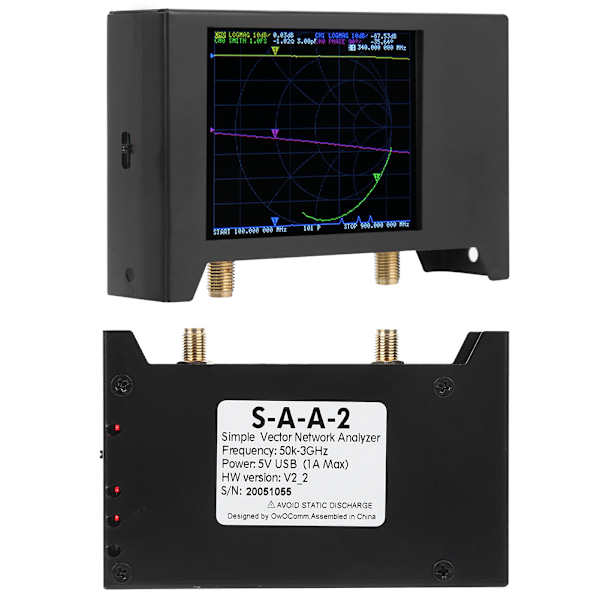 50KHz‑3GHZ Antennanalyzer 2,8-tommers skjerm med Shell Network Analysising Tool SAA2 NanoVNA V2