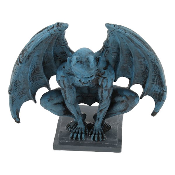 Gargoyle-patsas luonnonmukaisesta hartsista, goottilainen veistos koristeeksi kotiin, puutarhaan, pihalle, toimistoon, sininen
