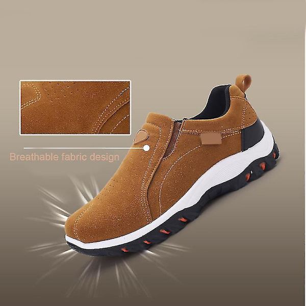 Andningsbara herrars slip-on casual promenadskor med halkfri gummisula - Brun