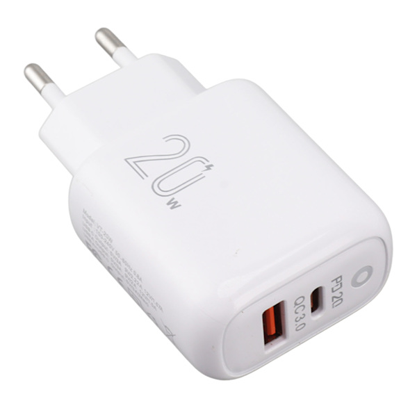 20W Telefonkontakt Strømadapter Dobbel Port PD Jack QC 3.0 Telefon Vegglader Kontakt for Smarttelefon EU 100-240V