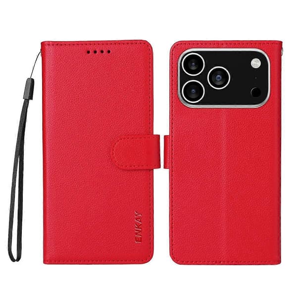 【NX】RFID-blokkerende skinnveske kompatibel med iPhone 17 Pro Red