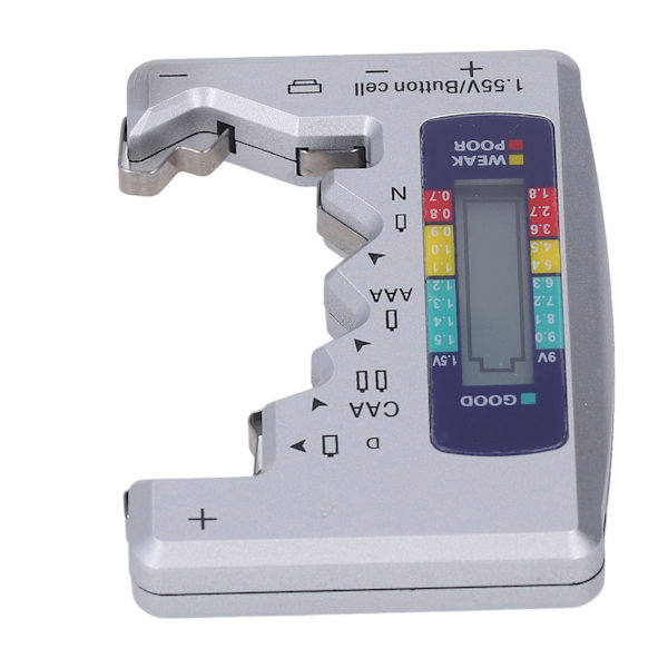 Digital batteritestare ABS LCD-skärm Knappcell batterikontroll för 1,5V 9V mätning Silver