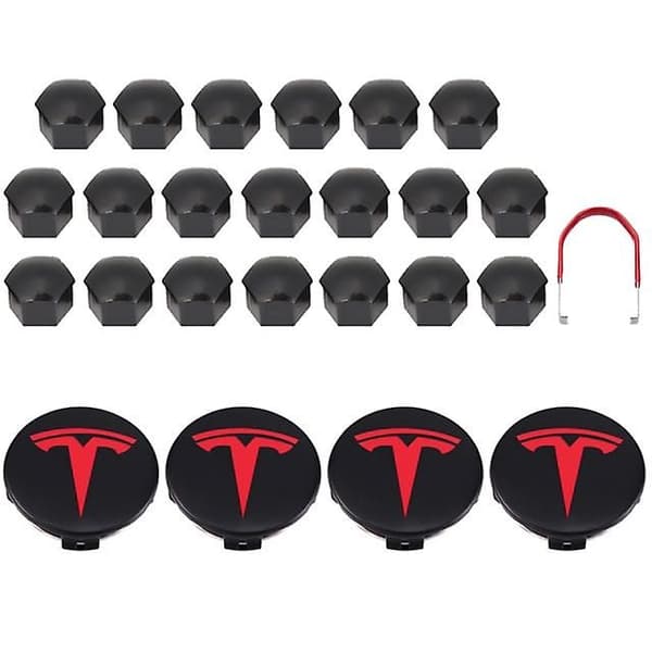 Tesla Model 3 Y S X Hjulkapselsett Senterkapsel Navmutterbeskyttelse Svart Rød Hvit Grå Med 4 Senterkapsler 20 Mutterbeskyttelse Black Red Bright