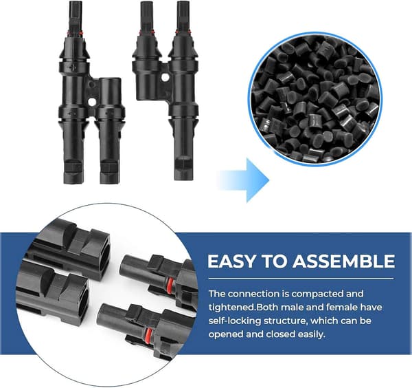 Sett med 2 Y-formede grenkontakter for parallellkobling mellom solcellepaneler
