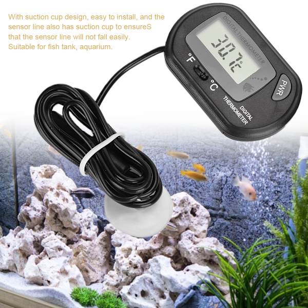 Digital LCD-sensor Akvarium Vattentermometer Styrenhet Kabelansluten Fish Tank Tillbehör svart