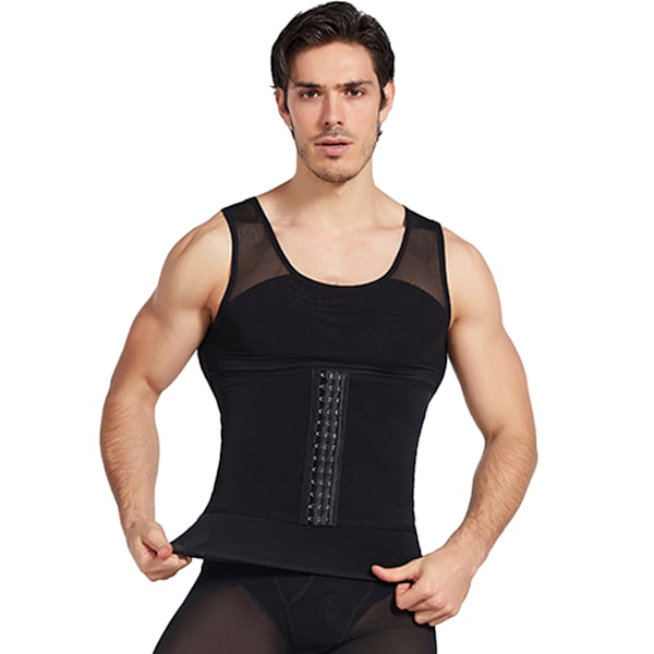 Män Slimming Body Shaper Nylon Andas Bekväm Slimmer Kompressionsväst Topp Svart XL