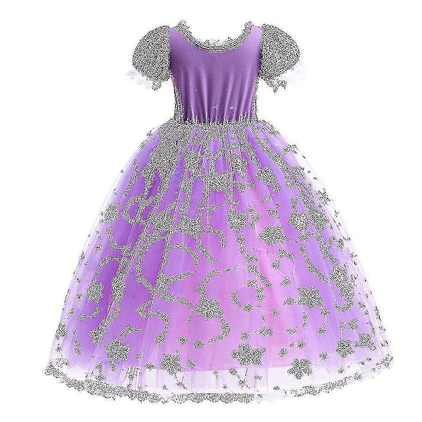 Elegant lila prinsessa Rapunzel klänning för flickor - Halloween kostym 5-6 år