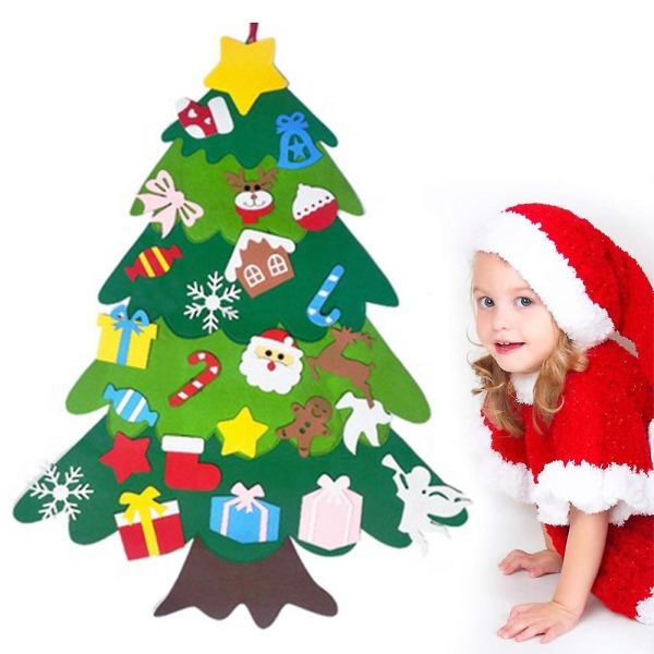 Gjør-det-selv filt juletresett avtakbare ornamenter, vegghengende julegaver for barn til julepynt