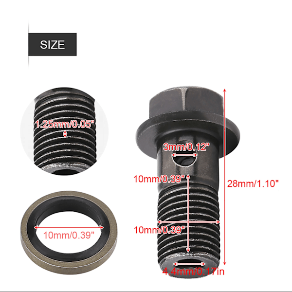 5 kpl moottoripyörän banjo-pultteja ja -tiivisteitä jarrukahvan pääsylinterille M10 x 1,25 mm