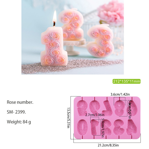 0-9 tal Fødselsdag Digital Form Blomform Nummerformet Silikon Kageform Chokoladeform Fødselsdagskage Værktøj