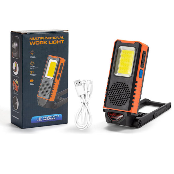 Monitoiminen LED-työvalo magneetti- ja Bluetooth-kaiuttimella COB-tulvavalo USB-ladattava korjausvalo