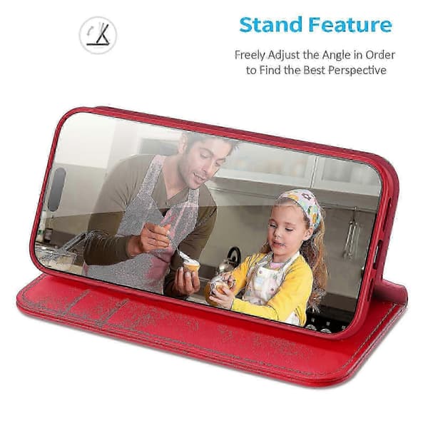 Til iPhone 16 lædercover med stativ og foldbart låg
