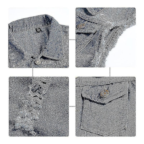 Miesten Slim Fit Repaleinen Denim-liivi - Tumma & Vaalea Pesu - Musta - Koko 3XL