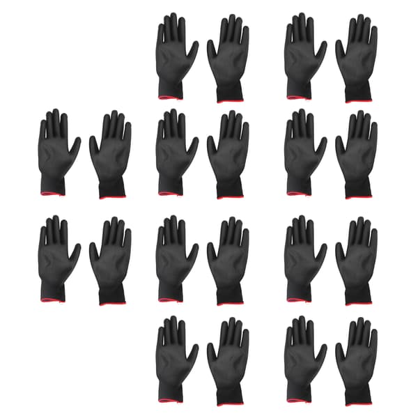 10 par sikkerhedsarbejdshandsker PU-belagte statisk sikre nylon Generel sort med rød kant 7(S)