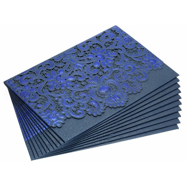 10 kpl helmipaperia kohokuvioitu kutsukorttipidike hääpäivän syntymäpäivää varten - sininen, malli: sininen