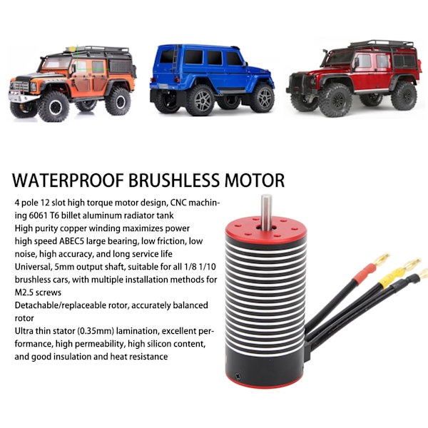 3670 Vattentät Borstlös Motor för 1/8 1/10 RC Fjärrstyrd Bil Uppgraderingsdelar Tillbehör 2650KV