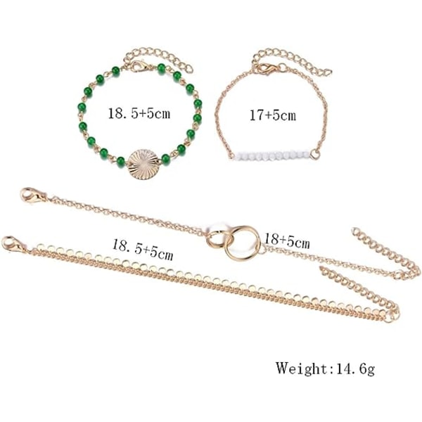 Sett med 4 bohemske armbånd i gylne perler med dusker og paljetter for kvinner og jenter
