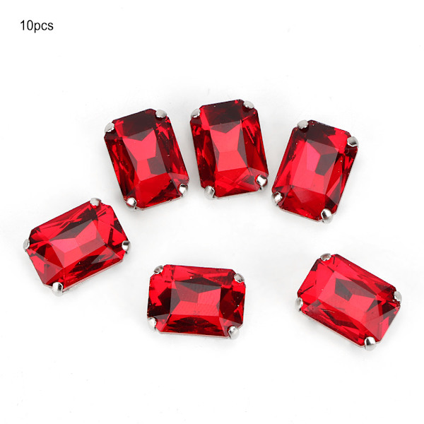 10 st Rektangelsömnad Strass Glas Kristallklo DIY Klädtillbehör (röd)