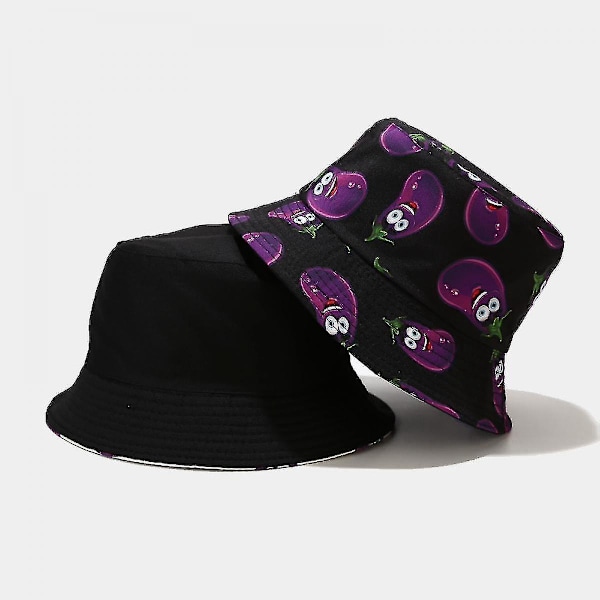 Søt Reversibel Bucket Hat for Kvinner - Unisex Fiskehatt (Chili Hvit)