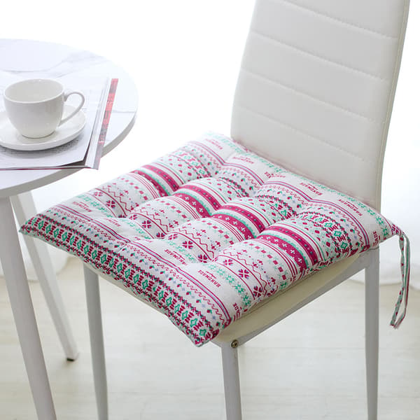 Sett med 2 puter til spisestue-, hage- og kjøkkenstoler med bånd (boho-rosa)