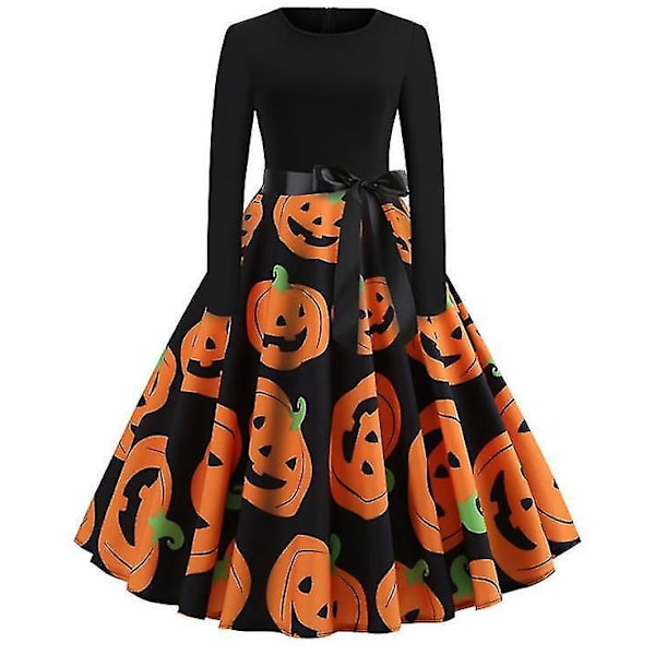 Skelet-græskar Trykt Halloween Cosplay Party Kostume - Kvinders XL - Orange