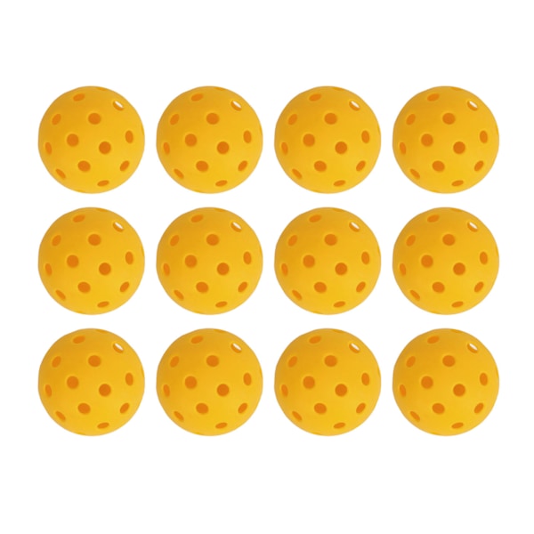 12 st 74 mm 40-håls Pickleballs i PE-plast med hög elasticitet för utomhusbruk, gula