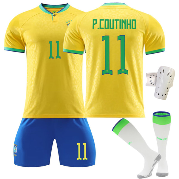22-23 Brasilien tröja nr 10 Neymar 20 Vinicius 9 Chalison 18 Jesu dräkt fotbollsuniform +knäskydd 20 NO.11