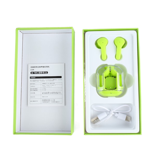 Trådlösa Hörlurar Mini Transparent ENC Brusreducerande HiFi Förlustfri Ljud Djup Bas Bluetooth Hörlurar med Digital Display Grön