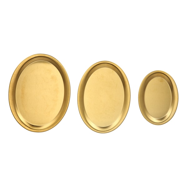 3 st efterrättsbricka i rostfritt stål Spegel polering Process Snack Smycken Display bricka Guld