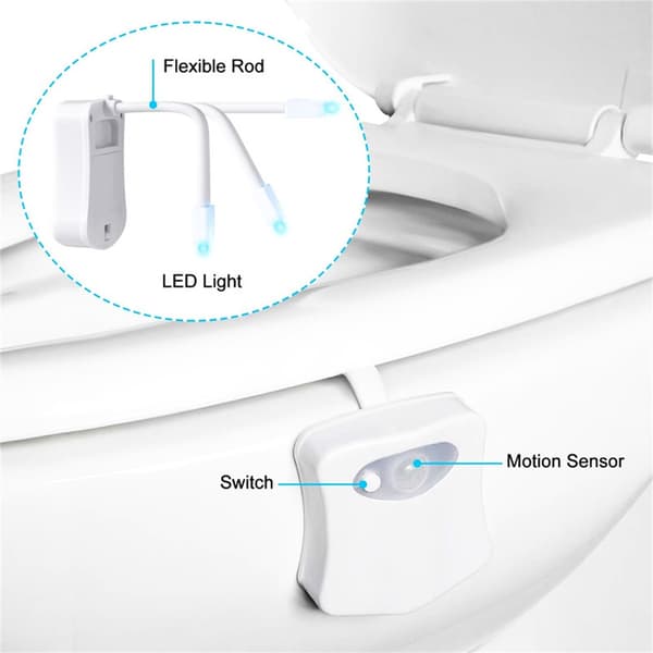 8 Farver Kropssensor Automatisk LED Toilet Natlampe Toiletskål Badeværelseslys