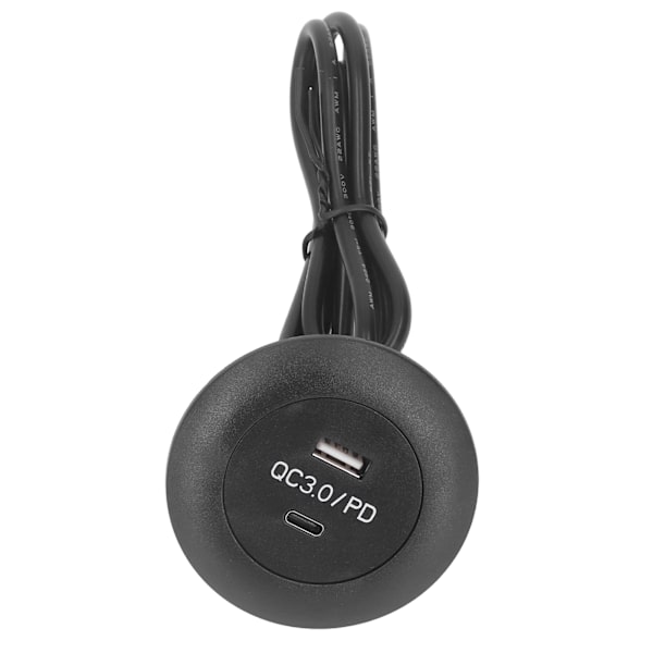Indbygget opladningsrundt port QC3.0 Hurtig opladning Telefon Bordopladningsstation til hjemmet 12‑30V 30W Sort