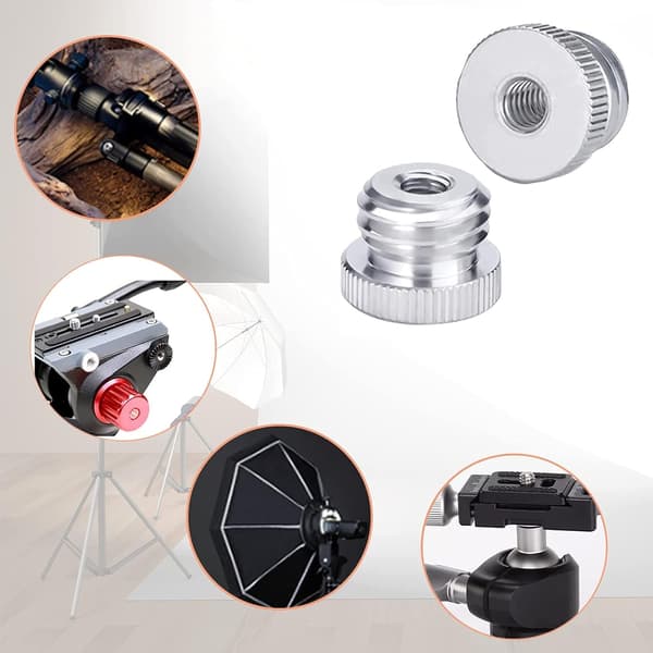 1/4\"-20 to 5/8\"-11 Threaded Screw Adapter for Laser Level, Distance Meter, Tripod Mount to 5/8\" Thread, 1/4\" Microphone Stand Adapter, 3 Pcs - Silver