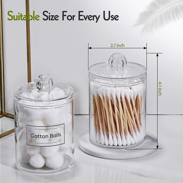 2/4-pack hållare Dispenser för bomullstuss, bomullstuss, bomullsrondeller, tandtråd - 10 oz genomskinlig plastapotekburk för förvaring av badrumsbehållare O